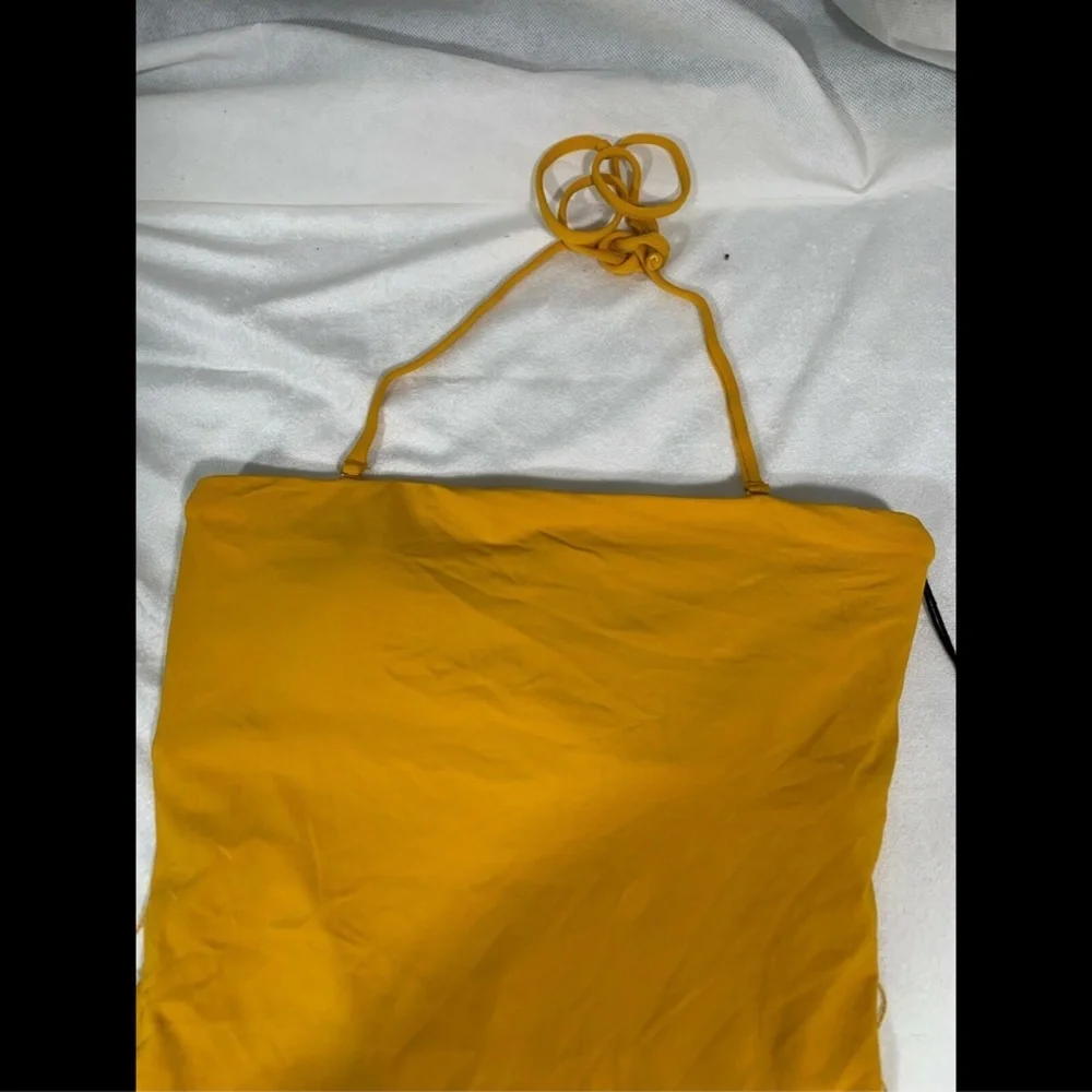 NEW Robin Piccone Luca Barbell Bandeau One‎ Piece Swimsuit Mustard [SZ 10 ] - Picture 3 of 8